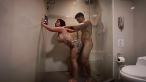 Busty having amateur sex while taking a bath (Homemade sex)
