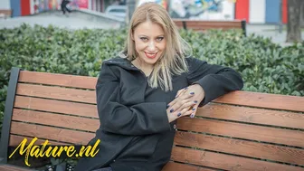 Blonde milf Nikky Thorne rides a huge cock with her hairy pussy