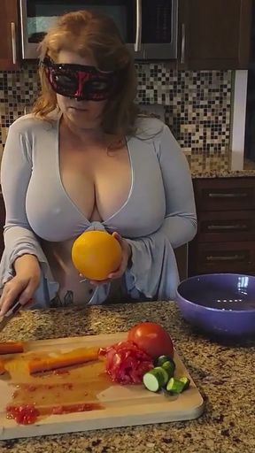 Crushing Food and RUBBING it onto My BIG MILF'S TITS   Clip 1