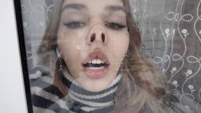 Smushing nose against window