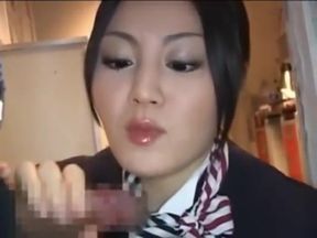 Asian Stewardess gives Hot Handjob on Airplane