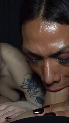 Sloppy Wet Double Blowjob with Hot Brunette