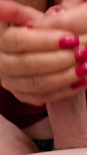 A beautiful wife sucks and jerks off her husband's cock, and cums on her mouse in close-up   Clip 1
