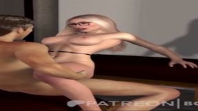 Brunette rides on giant melons in POV 3D