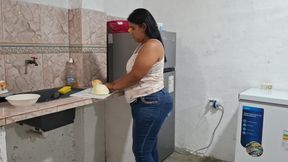 Pandora strips and prepares food naked