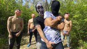 Outdoor gang-bang featuring twink-y Latino boys