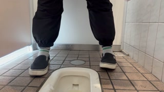 Awkwardly Pissing in a public Squat Toilet in Japan look at my Fat pussy