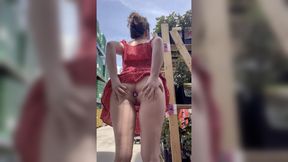 Public Busty Beauty Wears Dress No Panties at Stores