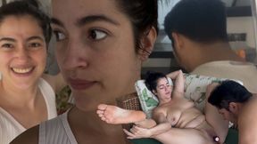 Live model proposes that they play with her if they find her bag, happy stranger plays with her pussy