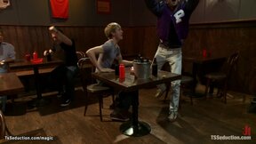 Shemale fucks men in sports bar