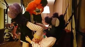 Star takes femboy fursuiter for a ride in sex sling [MFF 2019]