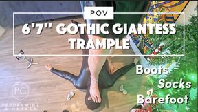 🧦6'7 Tall Gothic Giantess Trample POV: Boots Crush - Socks - Barefoot Face Sit & Toe Suck🦶🏻