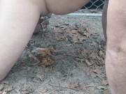 Mistress&nbsp;slave to pee outside with dick still caged