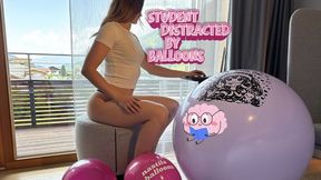 student distracted by balloons during online class