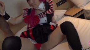 Redhead Maid Cosplayer Thrills in Threesome Finishing Solo With Vibrator Sex Toy Action