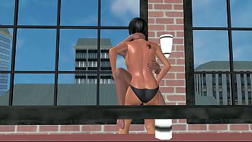 Animated 3D Porn - An Asian girl fucking a beautiful shemale in her ass in the standing position using strap-on
