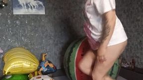 valeri poping more foil balloons on beachball