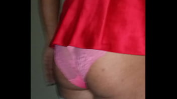 Sissy playing around in girlfriends lingerie