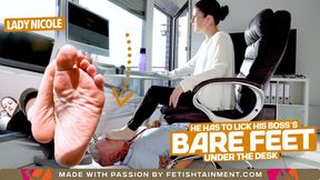 He has to lick my feet under the desk! ( Foot Domination with Lady Nicole ) - 4K UHD MP4