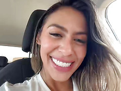 Hot Latina Babe Flashes Abs and Smiles in Car and Beach Selfies