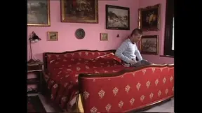 Sexy MILF brunette moves panties and swallows vintage cock