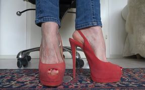 Sling back high heels peep toes in closeup