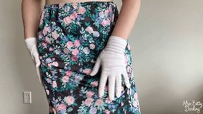Floral Slip Blue Cotton Panties White Gloves Tease SFW