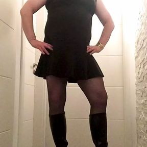 Nicki-Crossdress sexy black Dress, Stockings &amp; High-Heel-Boots