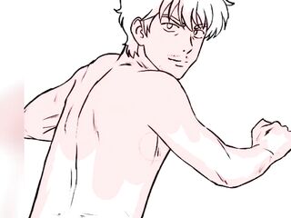 Drawing of an adult Nakamura bare in a carnal pose showing his ass to Hirose (Inspired by Go For It, Nakamura-kun!!)