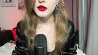 Vampire girl with red lips ASMR kiss and stroke using her magic