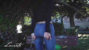 Jeans wetting and risky peeing in a park