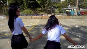 Two rebel students quit classes to have passionate lesbic fun