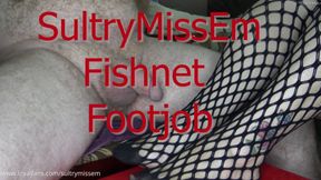 Fishnet footjob