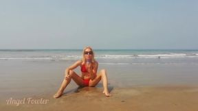 Kinky Girl Angel Fowler Smoking Topless On The Public Beach
