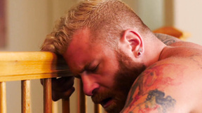 ”Tattooed hunk Riley Mitchel moans hard during bareback fucking”