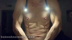 Veiny Muscles and Nipples Aglow (Solo Flexing, Ab Punching, Nipple Play) SD