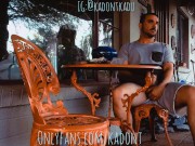 Horny Hippie jerks off by the front porch
