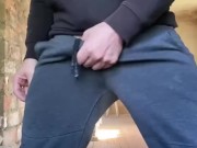 playing with his big dick almost got caught