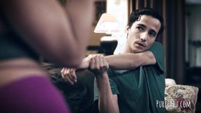 ”Voluptuous blonde milf plays with two dicks”