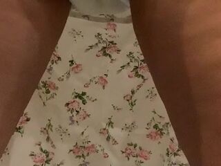 Up petticoat view of angel pissing in diaper