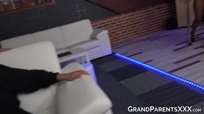 Old man's big dick impresses grandma and teen strippers