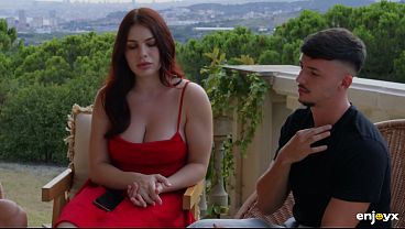 Curvy redhead slut enjoys double penetration and titjob