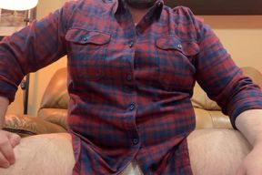 Fat man revealing gut