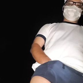 Japanese boy in PE uniform outdoors masturbates and cums