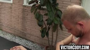 Hung jock and bottom boy fuck raw outdoors hard