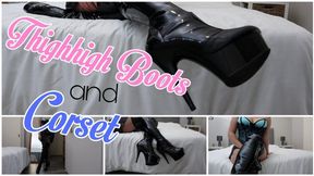 Showing off thigh high boots and corset