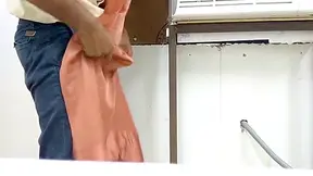 Handjob With Orange Satin Silky Curtain In Office (36)