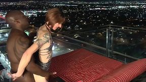 BWC Trans goddess Ria Bentley Bouncing on Sir Maxximus outside on the Balcony