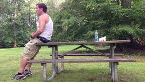 Outdoor Park Jerking off and Cumming in the Picnic Area