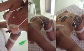 Blonde trans surprise with big tits and selfie self wrecked